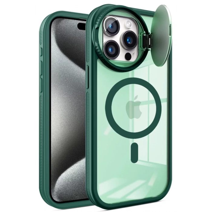 Apple iPhone 15 Pro Max Kılıf Teleskop Lens Magsafe Silikon Kapak - Koyu Yeşil
