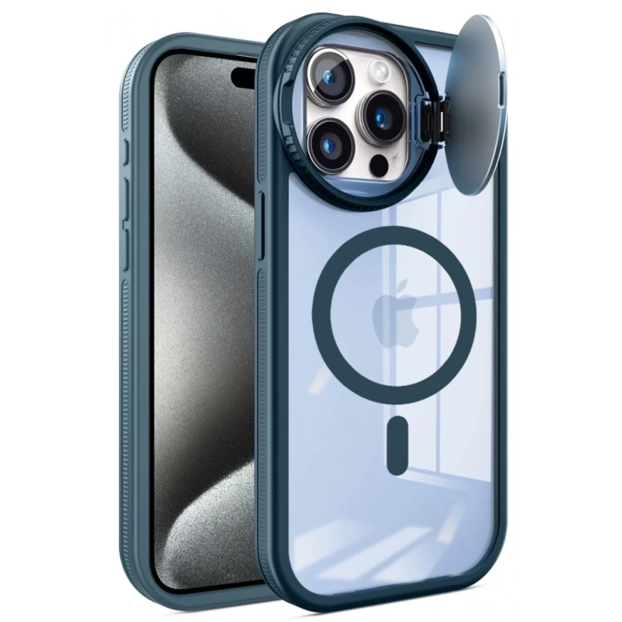 Apple iPhone 15 Pro Max Kılıf Teleskop Lens Magsafe Silikon Kapak - Lacivert