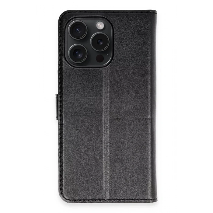 Apple iPhone 15 Pro Max Kılıf Trend S Plus Kapaklı Kılıf - Siyah