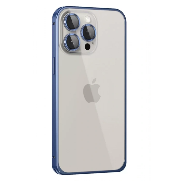 Apple iPhone 15 Pro Max Metal Bumper Mat Kapak - Lacivert