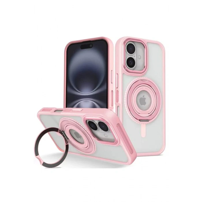 Apple iPhone 16 Banza Magsafe Standlı Kapak - Pembe