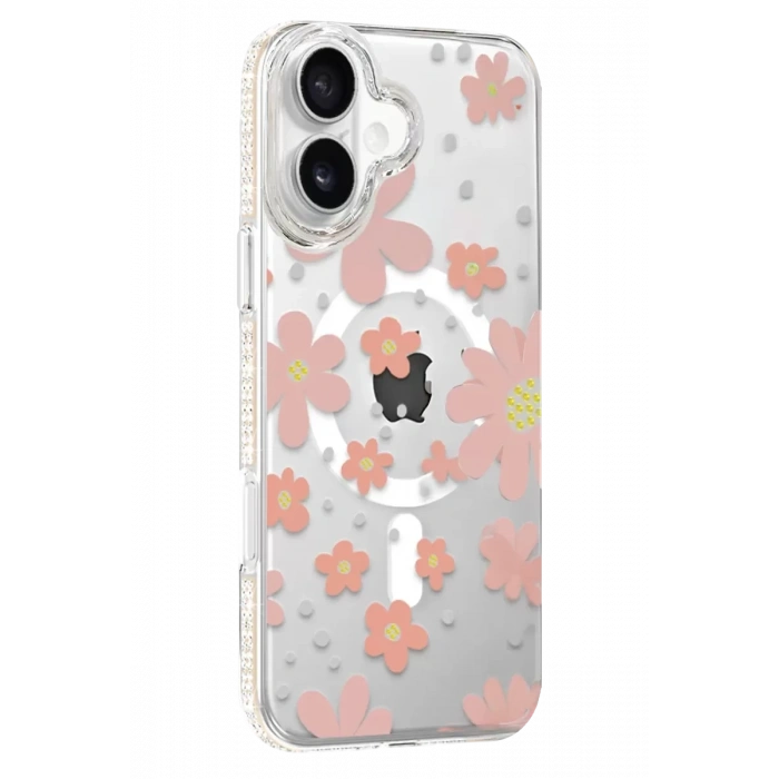Apple iPhone 16 Floral Magsafe Kapak - Pembe