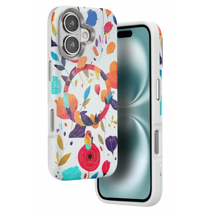 Apple iPhone 16 Flower Series Magsafe Kapak - Beyaz