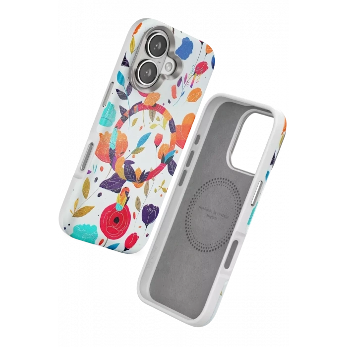 Apple iPhone 16 Flower Series Magsafe Kapak - Beyaz