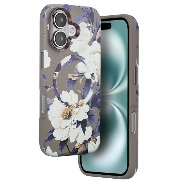 Apple iPhone 16 Flower Series Magsafe Kapak - Gri