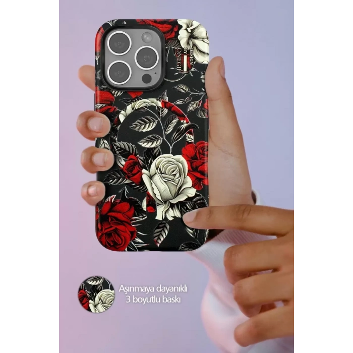 Apple iPhone 16 Flower Series Magsafe Kapak - Gri
