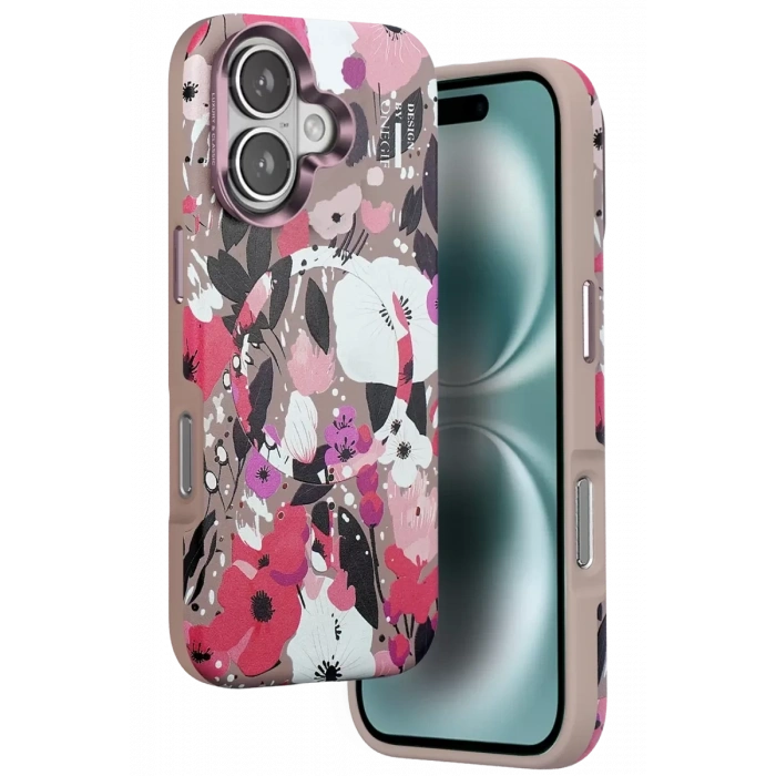 Apple iPhone 16 Flower Series Magsafe Kapak - Pembe