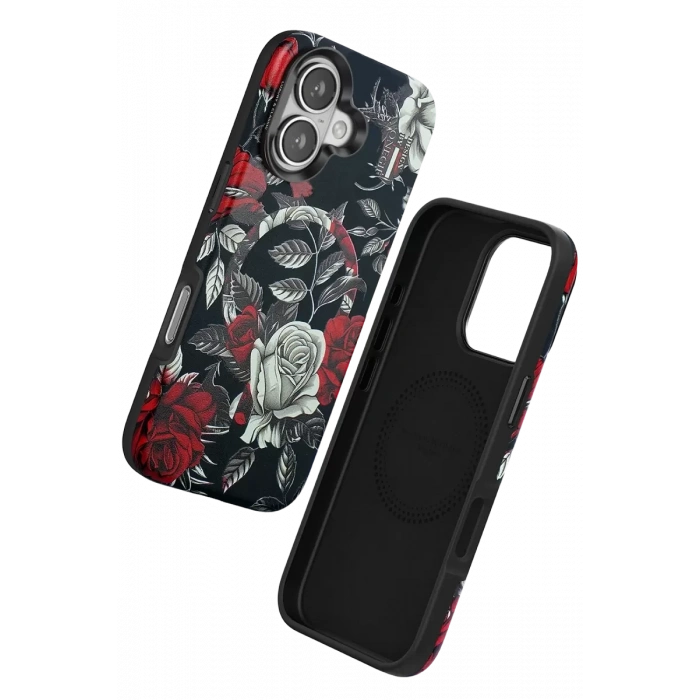 Apple iPhone 16 Flower Series Magsafe Kapak - Siyah