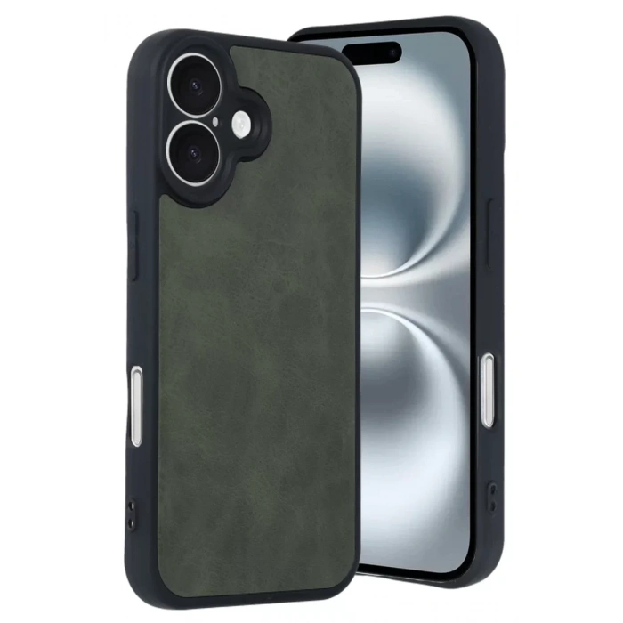 Apple iPhone 16 Kılıf Aras Deri Kapak - Koyu Yeşil