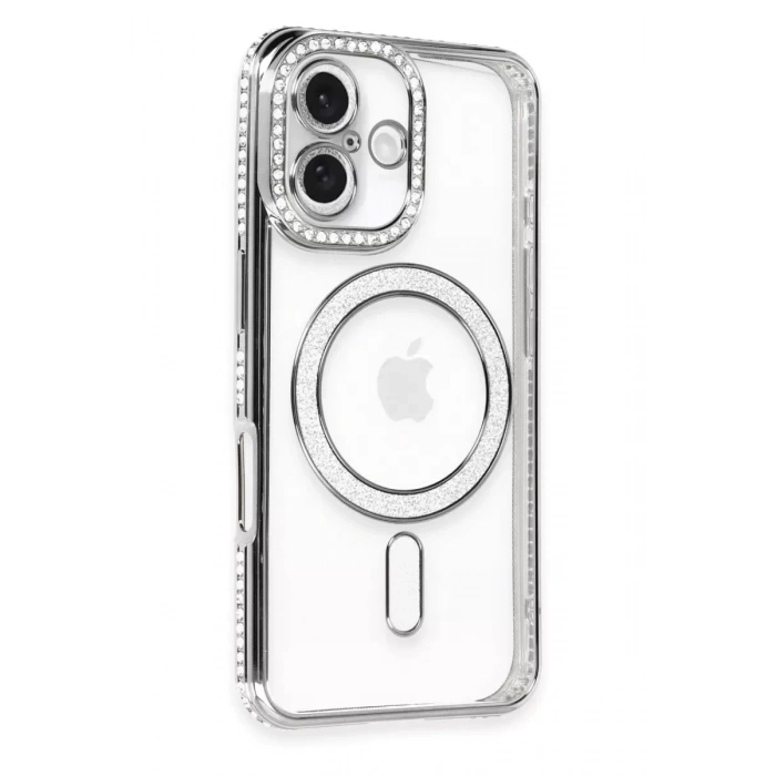 Apple iPhone 16 Kılıf Joke Simli Magneticsafe Kılıf - Gri