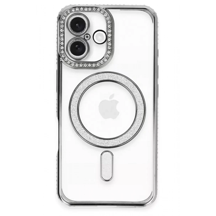Apple iPhone 16 Kılıf Joke Simli Magneticsafe Kılıf - Gri