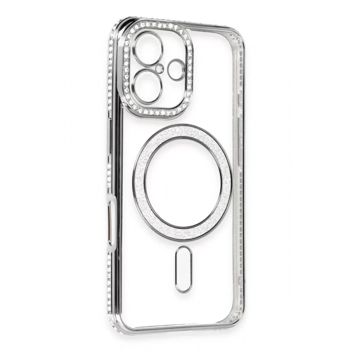 Apple iPhone 16 Kılıf Joke Simli Magneticsafe Kılıf - Gri