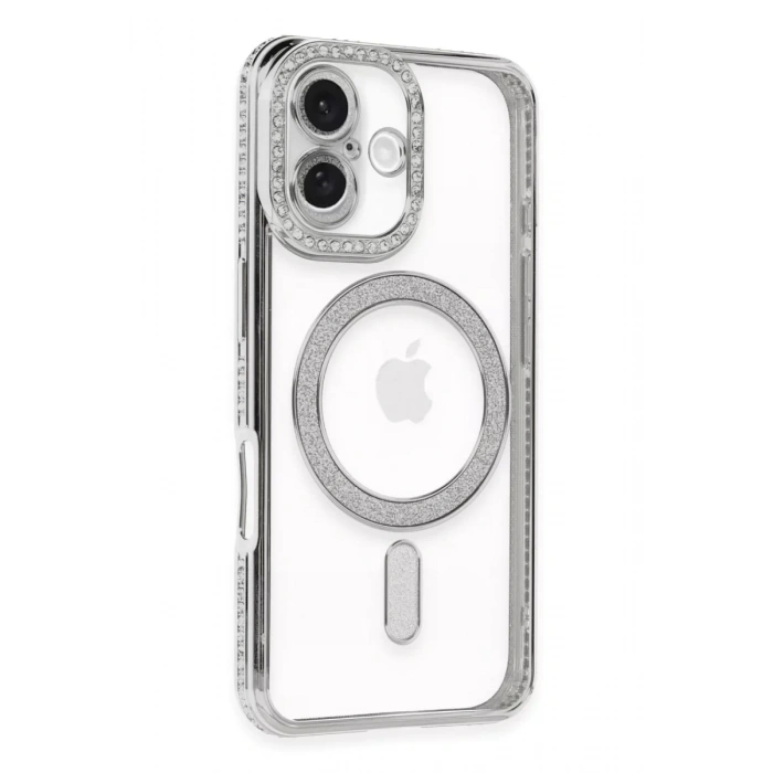 Apple iPhone 16 Kılıf Joke Simli Magneticsafe Kılıf - Gümüş
