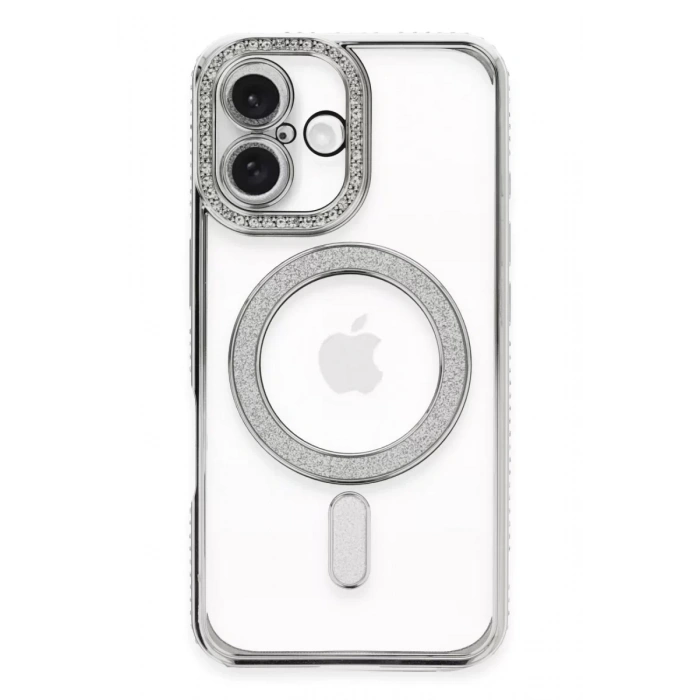 Apple iPhone 16 Kılıf Joke Simli Magneticsafe Kılıf - Gümüş