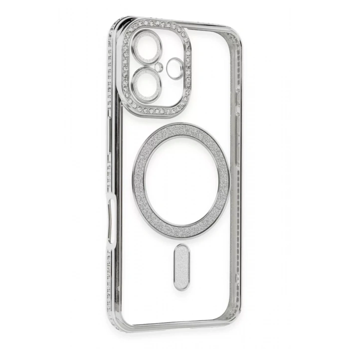 Apple iPhone 16 Kılıf Joke Simli Magneticsafe Kılıf - Gümüş