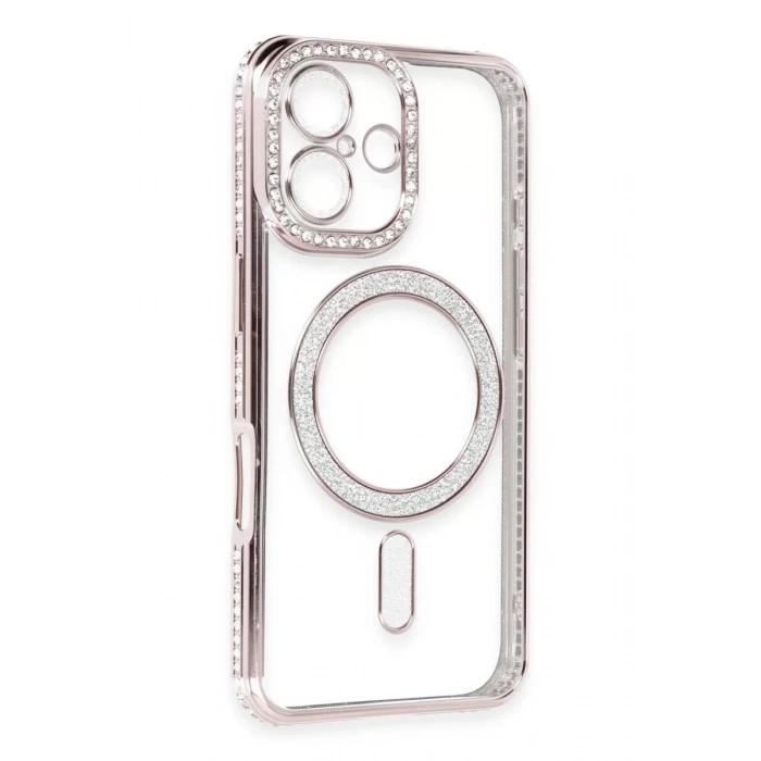 Apple iPhone 16 Kılıf Joke Simli Magneticsafe Kılıf - Pembe