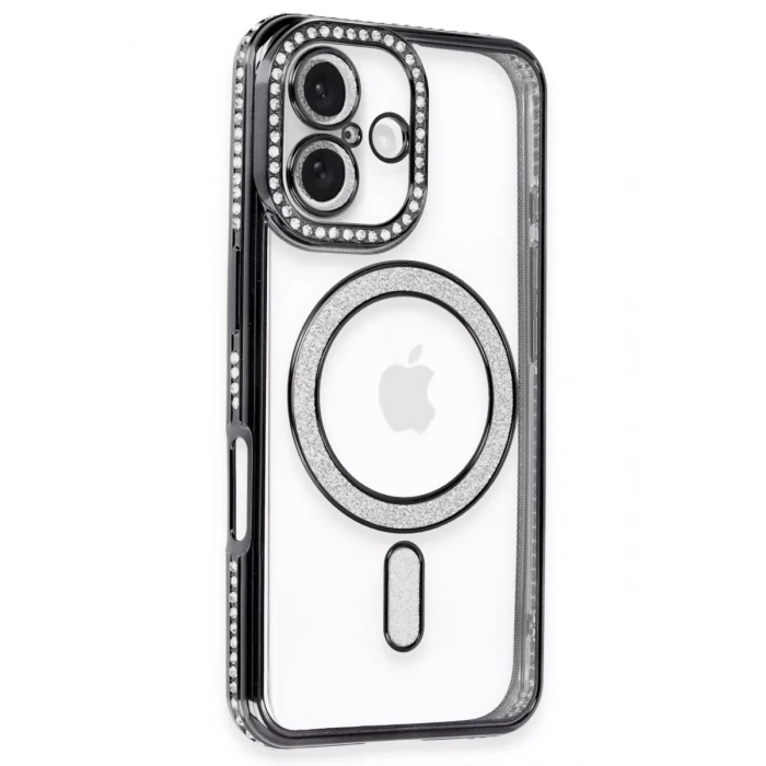 Apple iPhone 16 Kılıf Joke Simli Magneticsafe Kılıf - Siyah