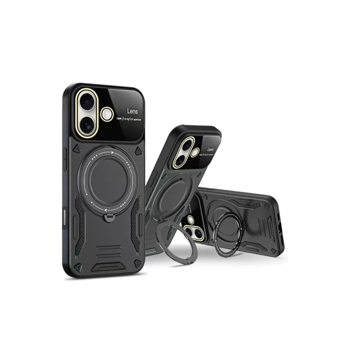 Apple iPhone 16 Kılıf Joy Lens Standlı Kapak - Mor