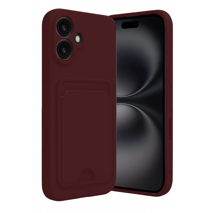 Apple iPhone 16 Kılıf Kelvin Kartvizitli Silikon - Bordo