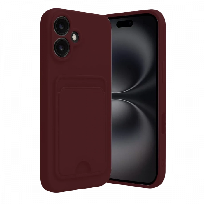 Apple iPhone 16 Kılıf Kelvin Kartvizitli Silikon - Bordo