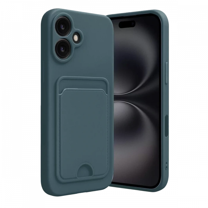 Apple iPhone 16 Kılıf Kelvin Kartvizitli Silikon - Koyu Yeşil