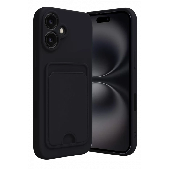 Apple iPhone 16 Kılıf Kelvin Kartvizitli Silikon - Siyah