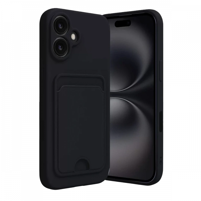 Apple iPhone 16 Kılıf Kelvin Kartvizitli Silikon - Siyah