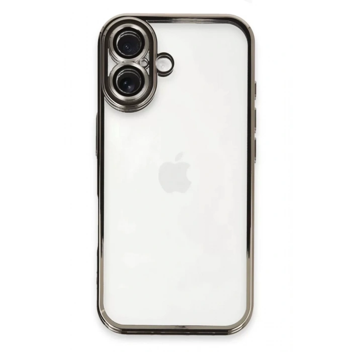 Apple iPhone 16 Kılıf Lensli Silikon - Titanyum Gri