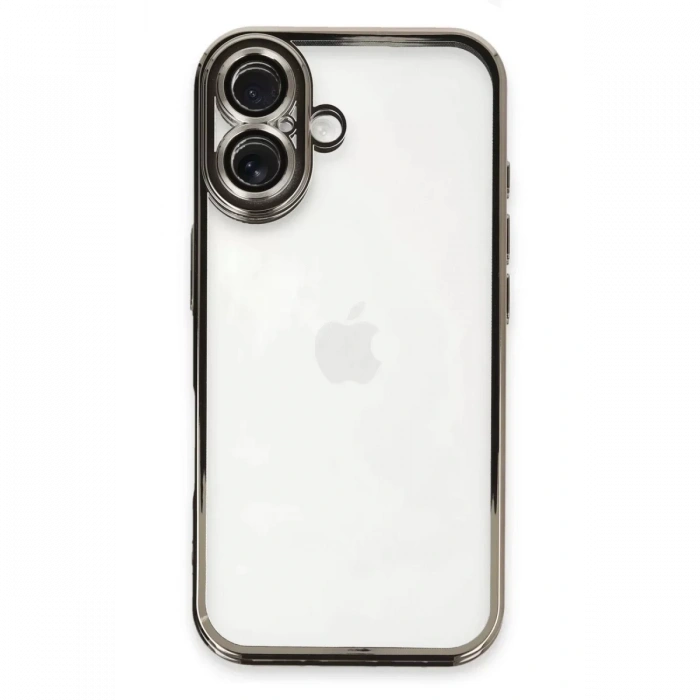 Apple iPhone 16 Kılıf Lensli Silikon - Titanyum Gri