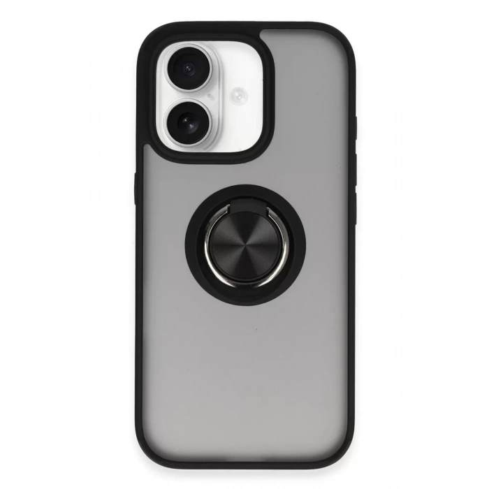 Apple iPhone 16 Kılıf Montreal Yüzüklü Silikon Kapak - Siyah