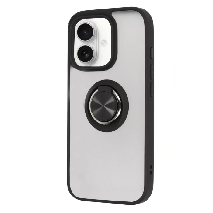 Apple iPhone 16 Kılıf Montreal Yüzüklü Silikon Kapak - Siyah