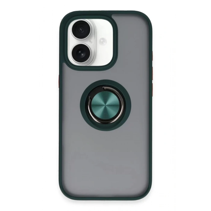 Apple iPhone 16 Kılıf Montreal Yüzüklü Silikon Kapak - Yeşil
