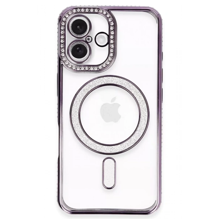 Apple iPhone 16 Plus Kılıf Joke Simli Magneticsafe Kılıf - Derin Mor
