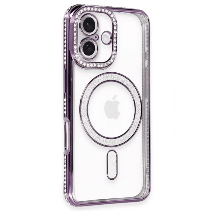 Apple iPhone 16 Plus Kılıf Joke Simli Magneticsafe Kılıf - Derin Mor