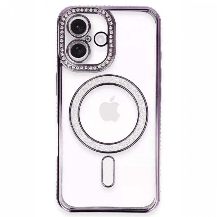 Apple iPhone 16 Plus Kılıf Joke Simli Magneticsafe Kılıf - Derin Mor