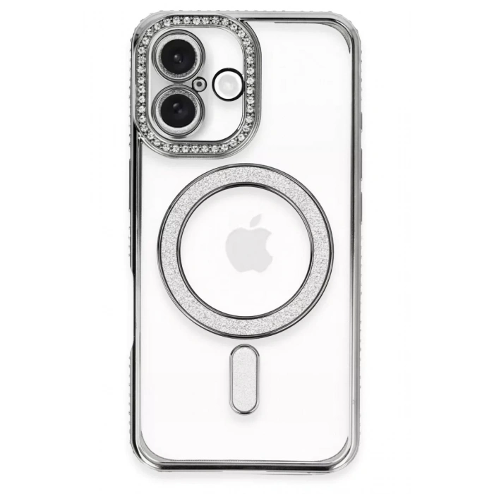 Apple iPhone 16 Plus Kılıf Joke Simli Magneticsafe Kılıf - Gri