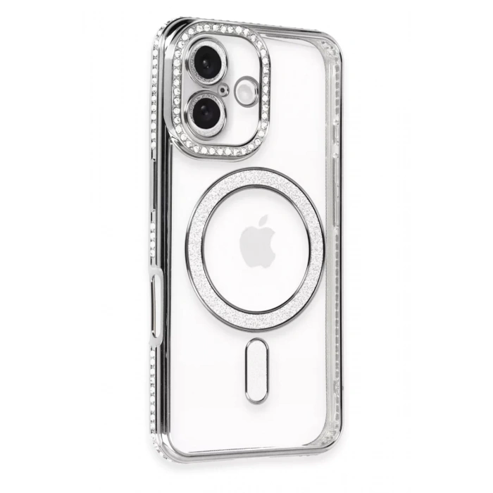 Apple iPhone 16 Plus Kılıf Joke Simli Magneticsafe Kılıf - Gri