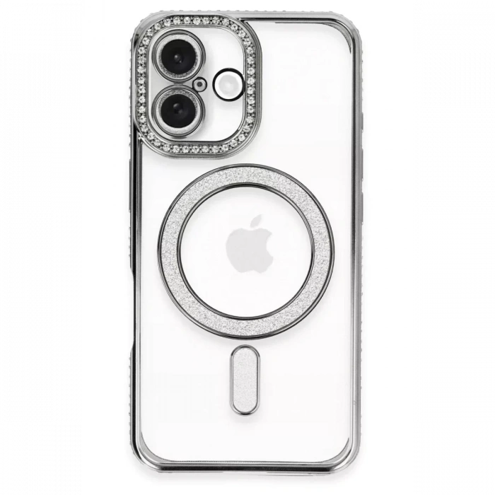 Apple iPhone 16 Plus Kılıf Joke Simli Magneticsafe Kılıf - Gri