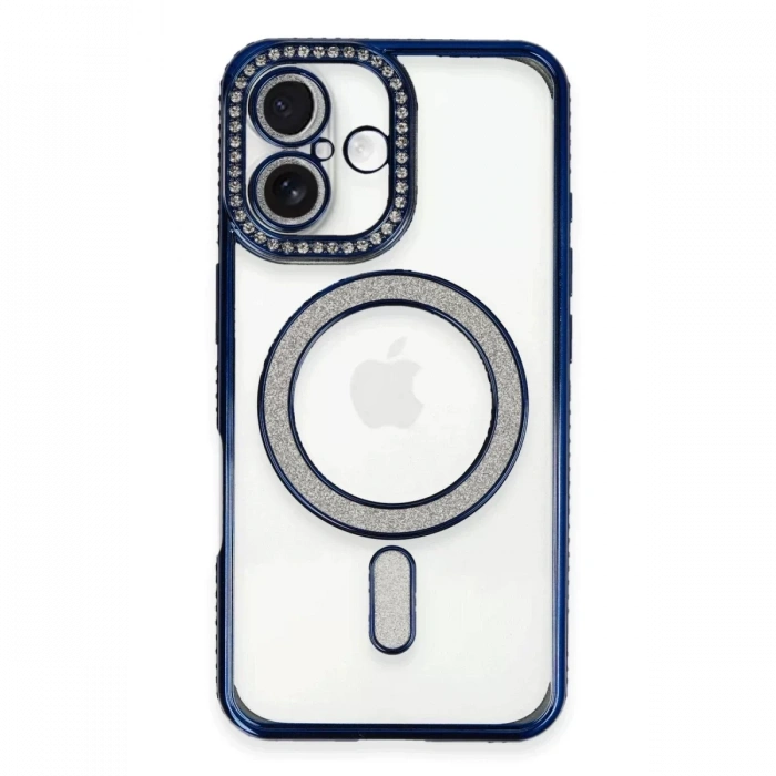 Apple iPhone 16 Plus Kılıf Joke Simli Magneticsafe Kılıf - Lacivert