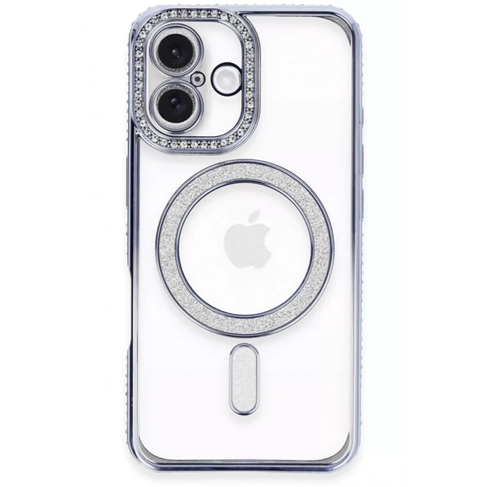 Apple iPhone 16 Plus Kılıf Joke Simli Magneticsafe Kılıf - Mavi