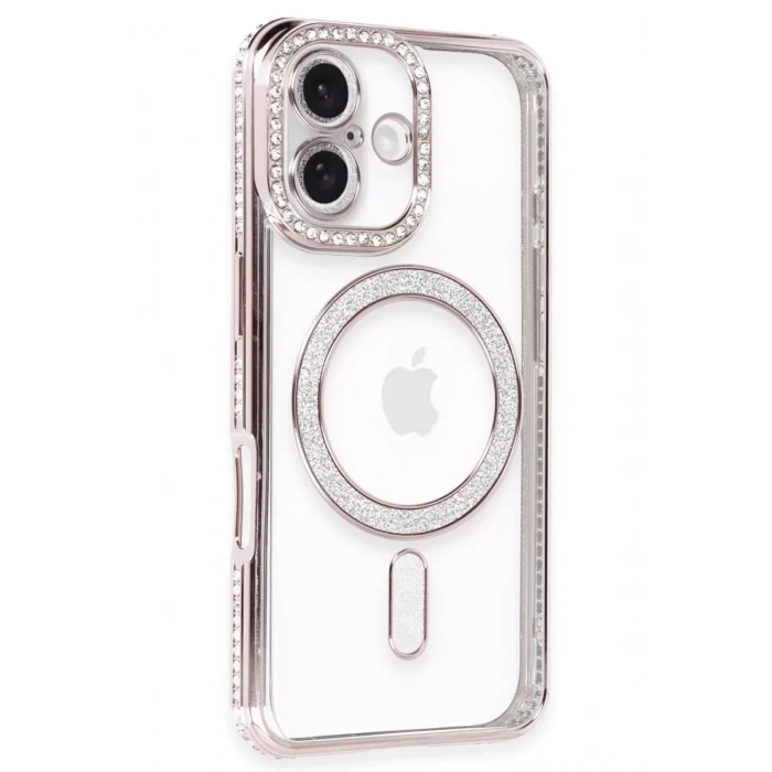 Apple iPhone 16 Plus Kılıf Joke Simli Magneticsafe Kılıf - Pembe