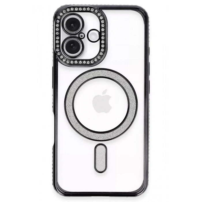Apple iPhone 16 Plus Kılıf Joke Simli Magneticsafe Kılıf - Siyah
