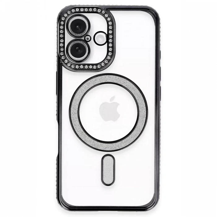 Apple iPhone 16 Plus Kılıf Joke Simli Magneticsafe Kılıf - Siyah