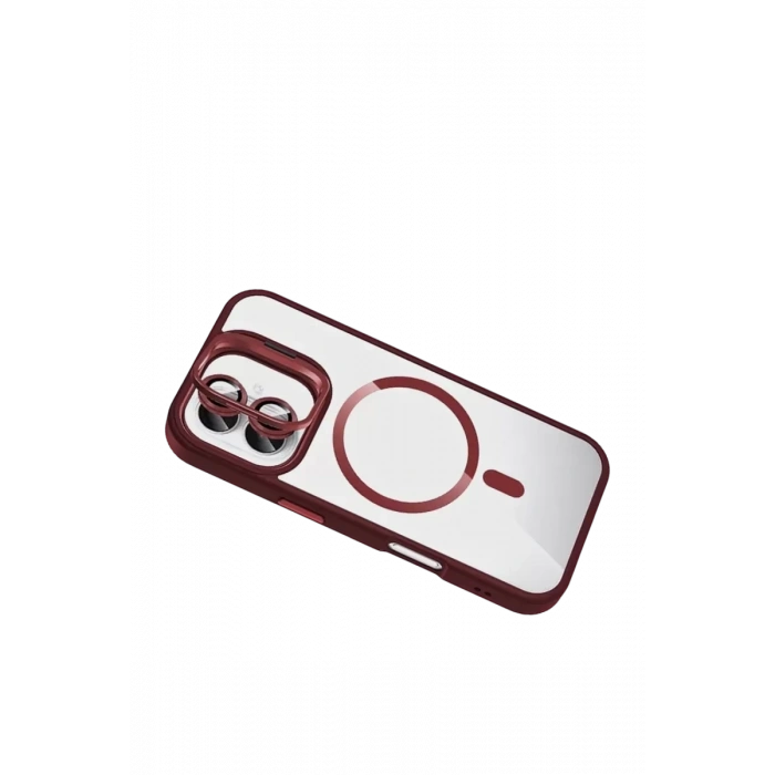 Apple iPhone 16 Plus Remim Lensli Magsafe Standlı Kapak - Bordo