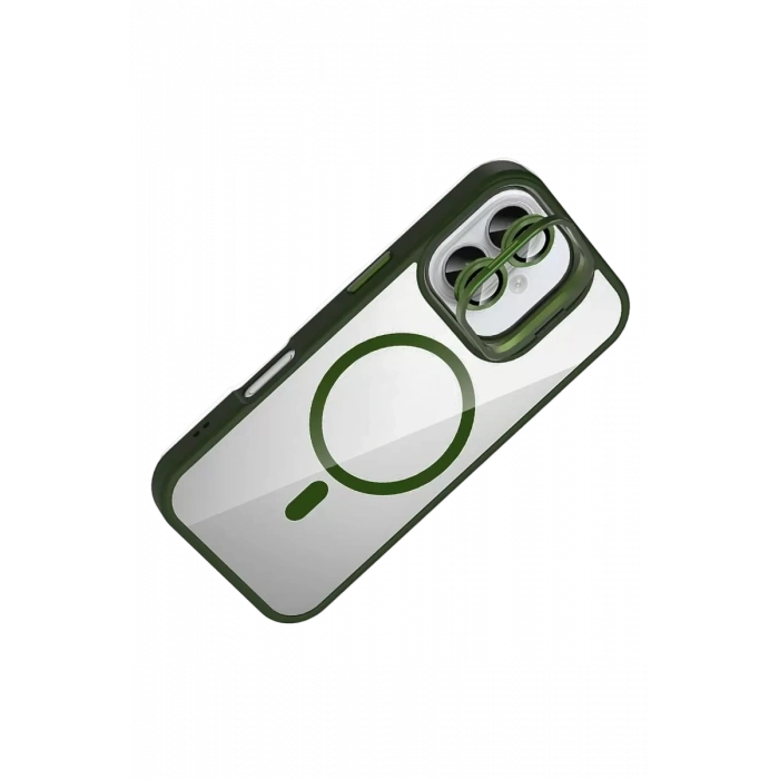 Apple iPhone 16 Plus Remim Lensli Magsafe Standlı Kapak - Koyu Yeşil