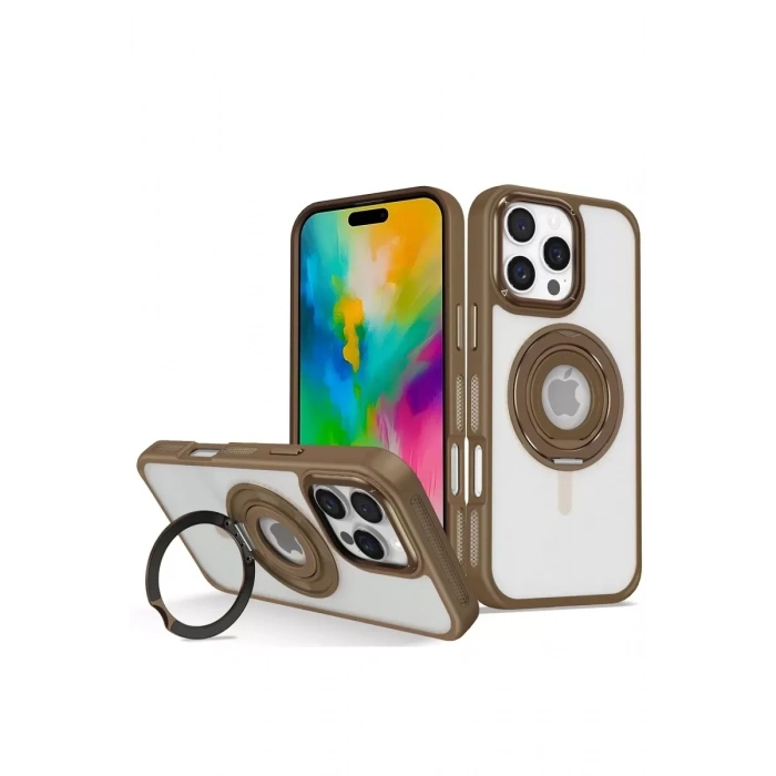 Apple iPhone 16 Pro Banza Magsafe Standlı Kapak - Kahverengi