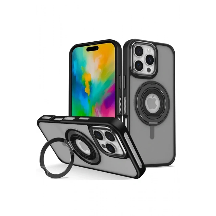 Apple iPhone 16 Pro Banza Magsafe Standlı Kapak - Siyah