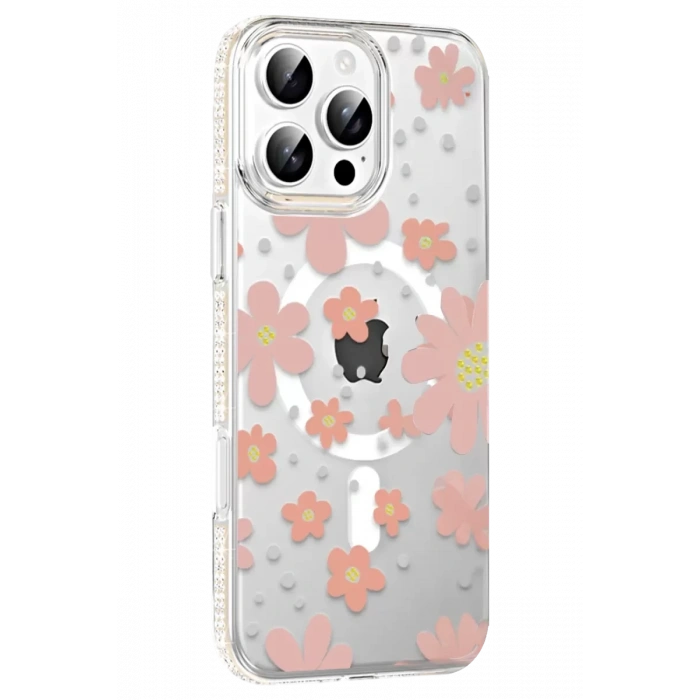 Apple iPhone 16 Pro Floral Magsafe Kapak - Pembe