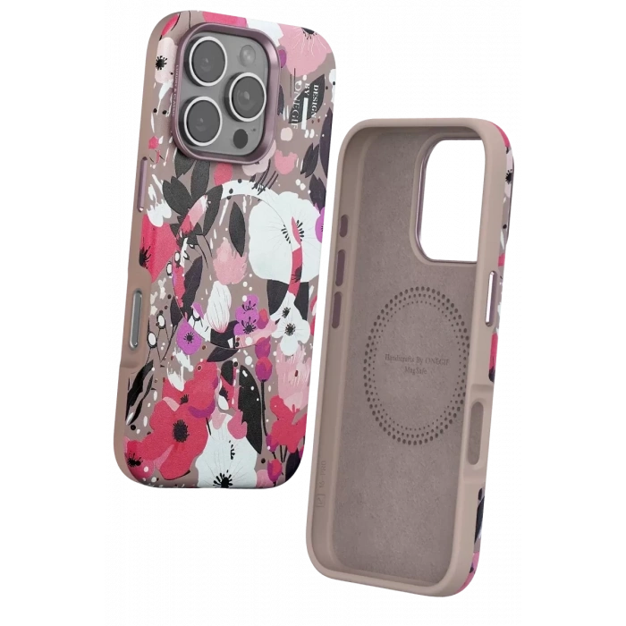 Apple iPhone 16 Pro Flower Series Magsafe Kapak - Pembe