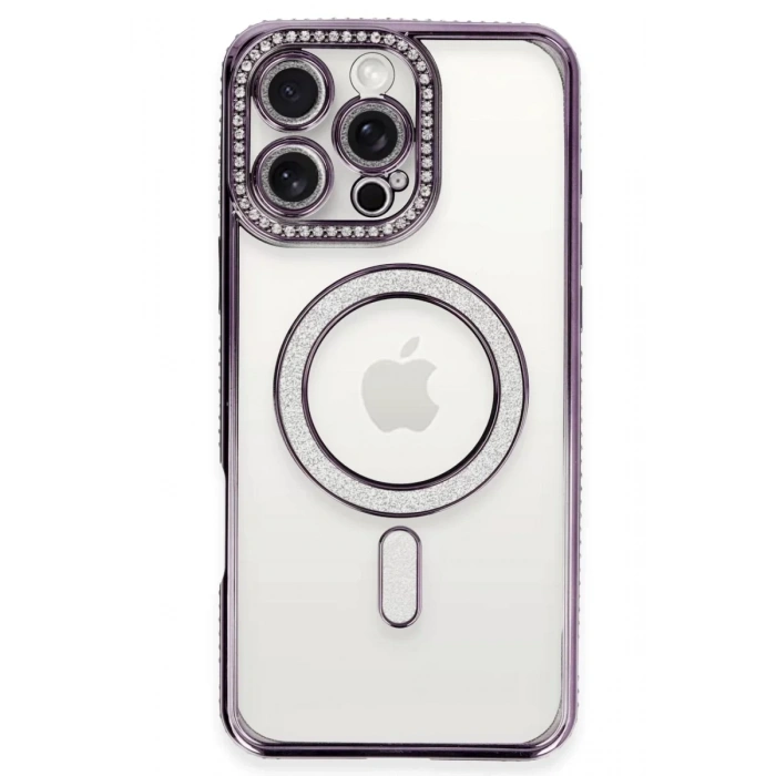 Apple iPhone 16 Pro Kılıf Joke Simli Magneticsafe Kılıf - Derin Mor